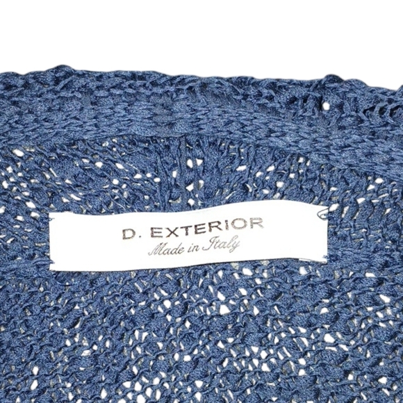 D Exterior Crocheted Knit Cardigan Navy Blue Draped Italian Cardigan Sweater - Picture 8 of 10